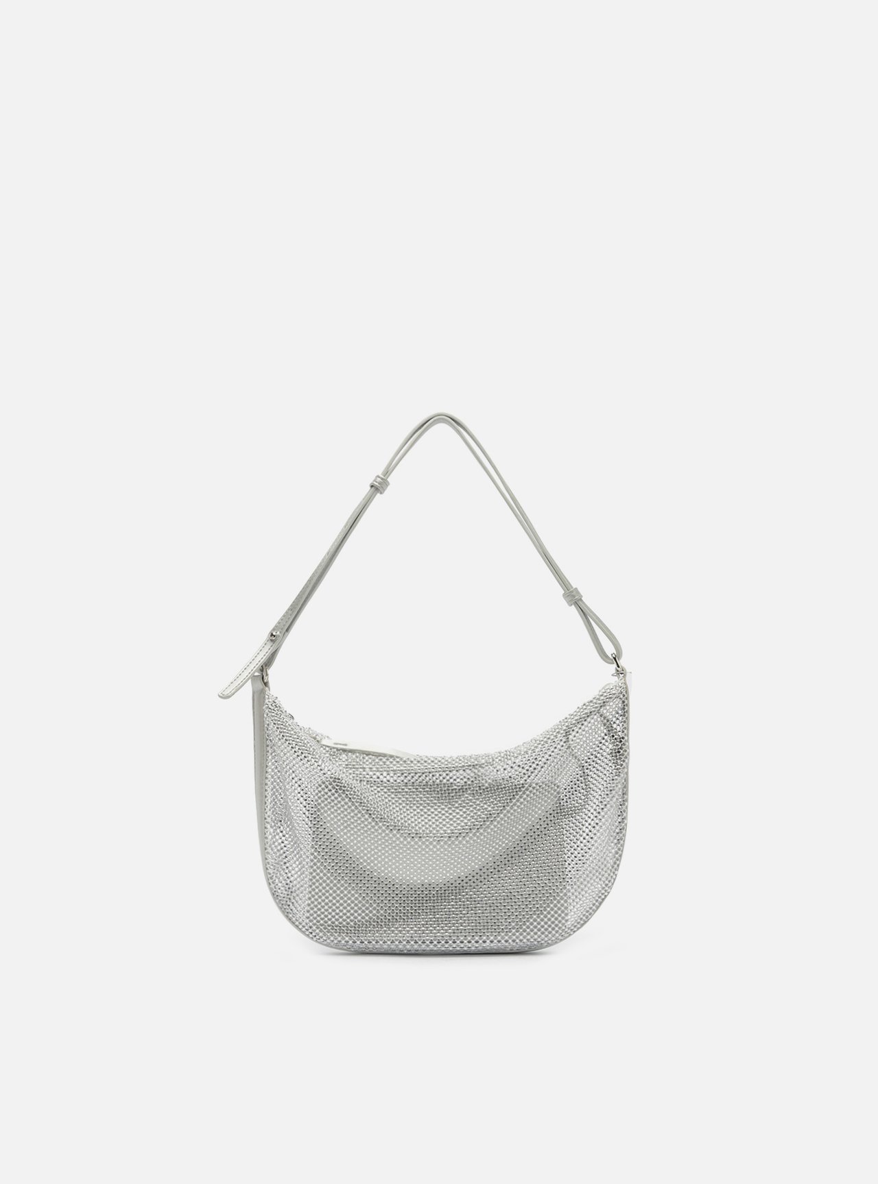 Bolsa Shoulder Prata Tela Strass Pequena — foto 1