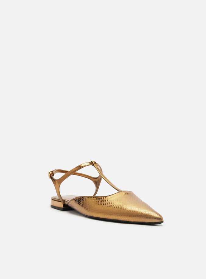 Sapatilha Bronze Snake Bico Fino Tira