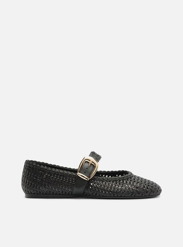 Arezzo — Sapatilha Preta Bico Redondo Fivela Tressê