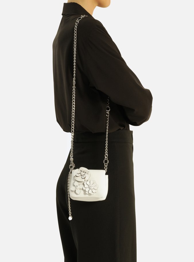 Mini Bag Branca Couro Flores