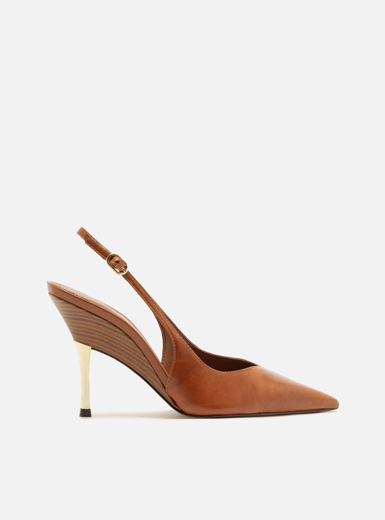 Scarpin Marrom Couro Salto Fino Fivela Slingback — foto 1