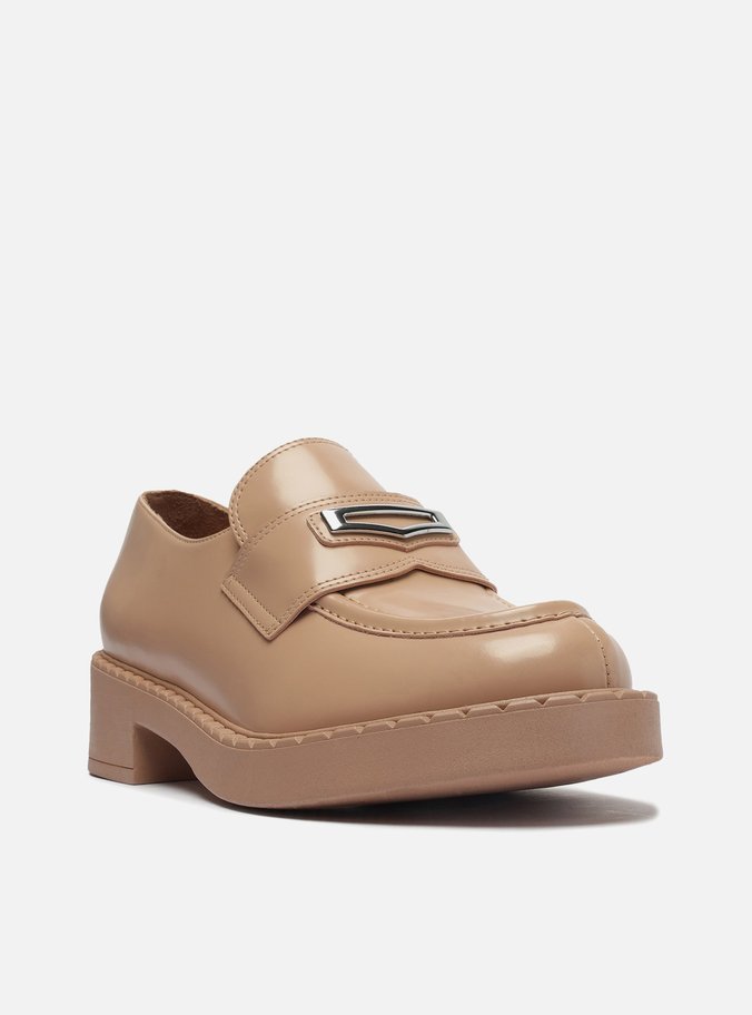 Mocassim Bege Bico Redondo Bridão Monocolor