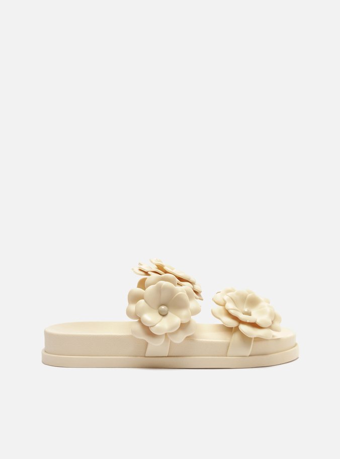 Sandália Papete Branca Flores Luna Brizza
