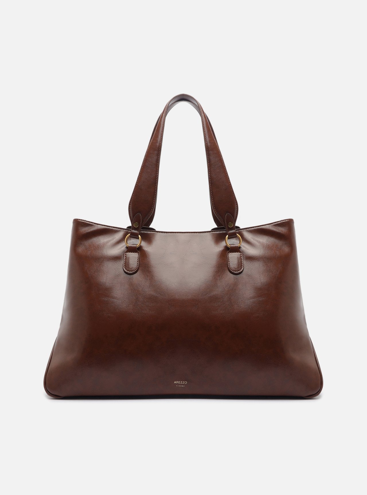 Bolsa Shopping Marrom Média Metais Dourados — foto 3