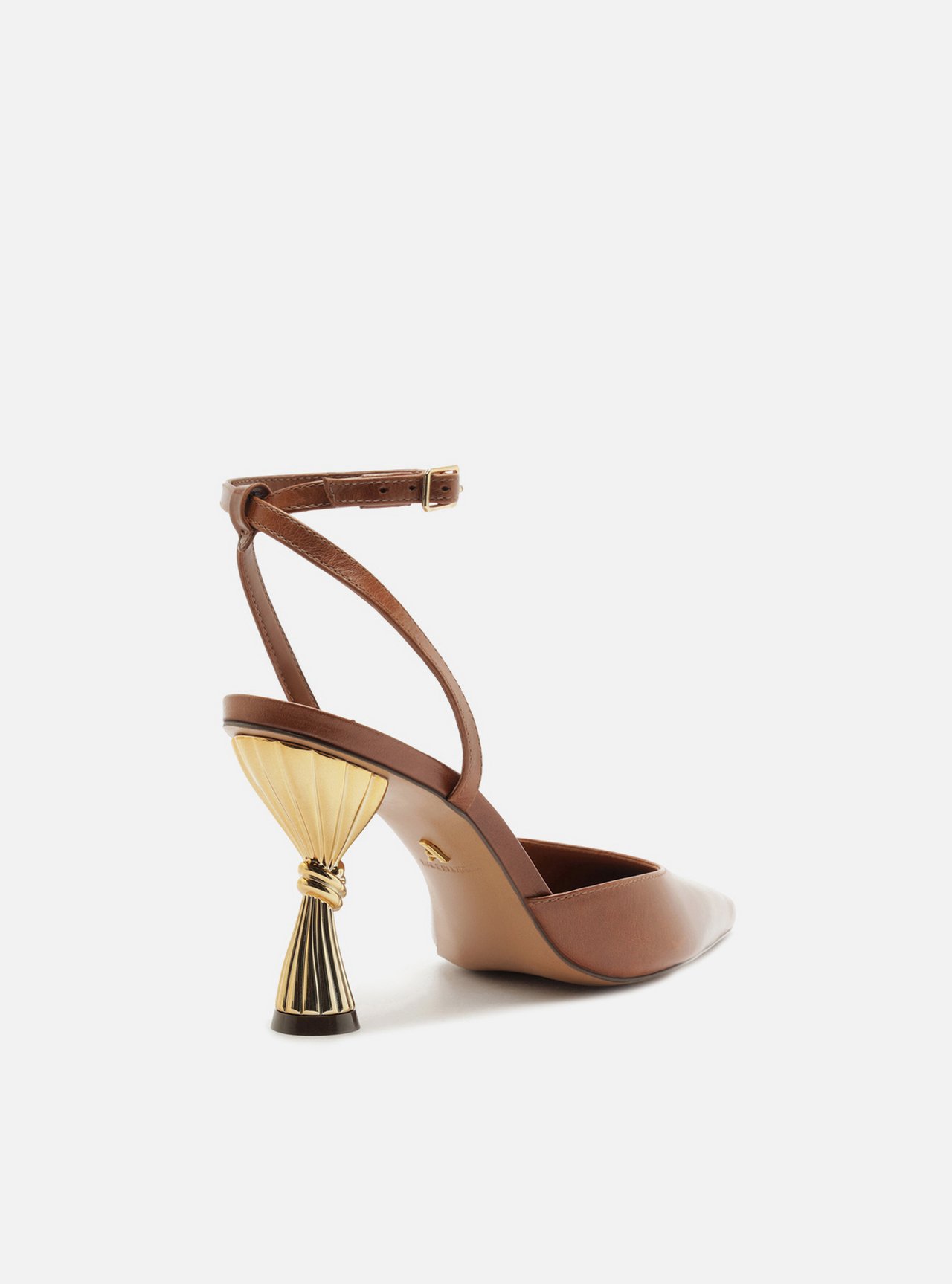 Scarpin Marrom Couro Salto Geométrico Slingback — foto 3