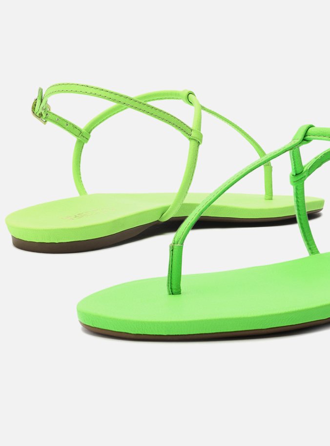 Sandália Rasteira Verde Neon Slim Básica