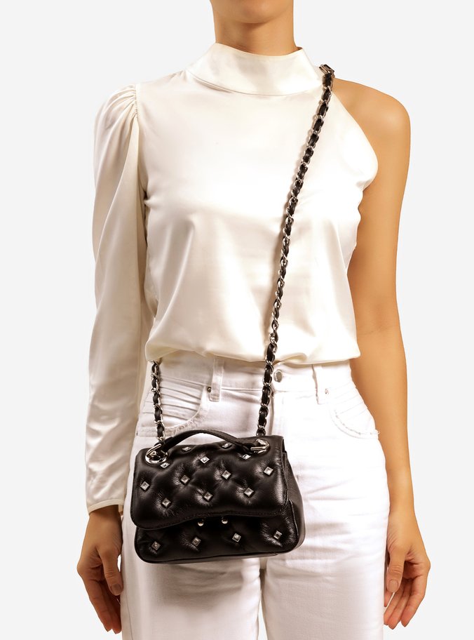 Bolsa Tiracolo Preta Couro Mizz Stone Pequena