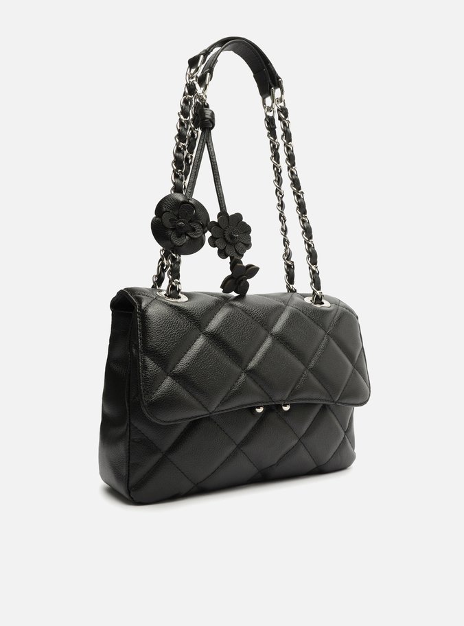Bolsa Tiracolo Preta Couro Mizz Média Flor