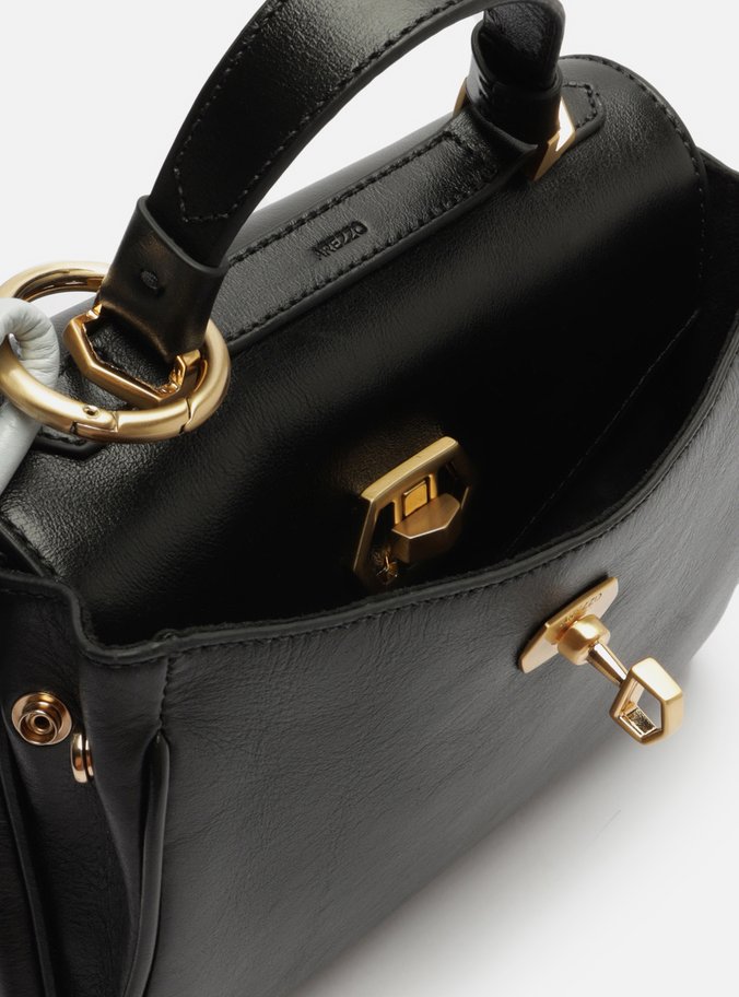 Bolsa Satchel Preta Couro Pequena Bag Charm Nó