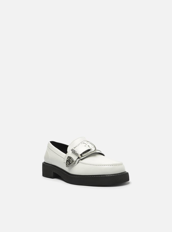 Mocassim Branco Couro Fivela Western