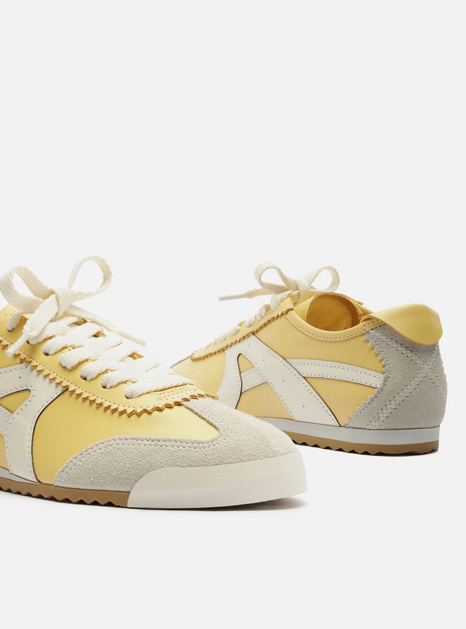 Tênis Amarelo Couro Sola Baixa Cinza