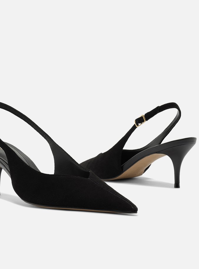 Scarpin Preto Camurça Salto Kitten Slingback