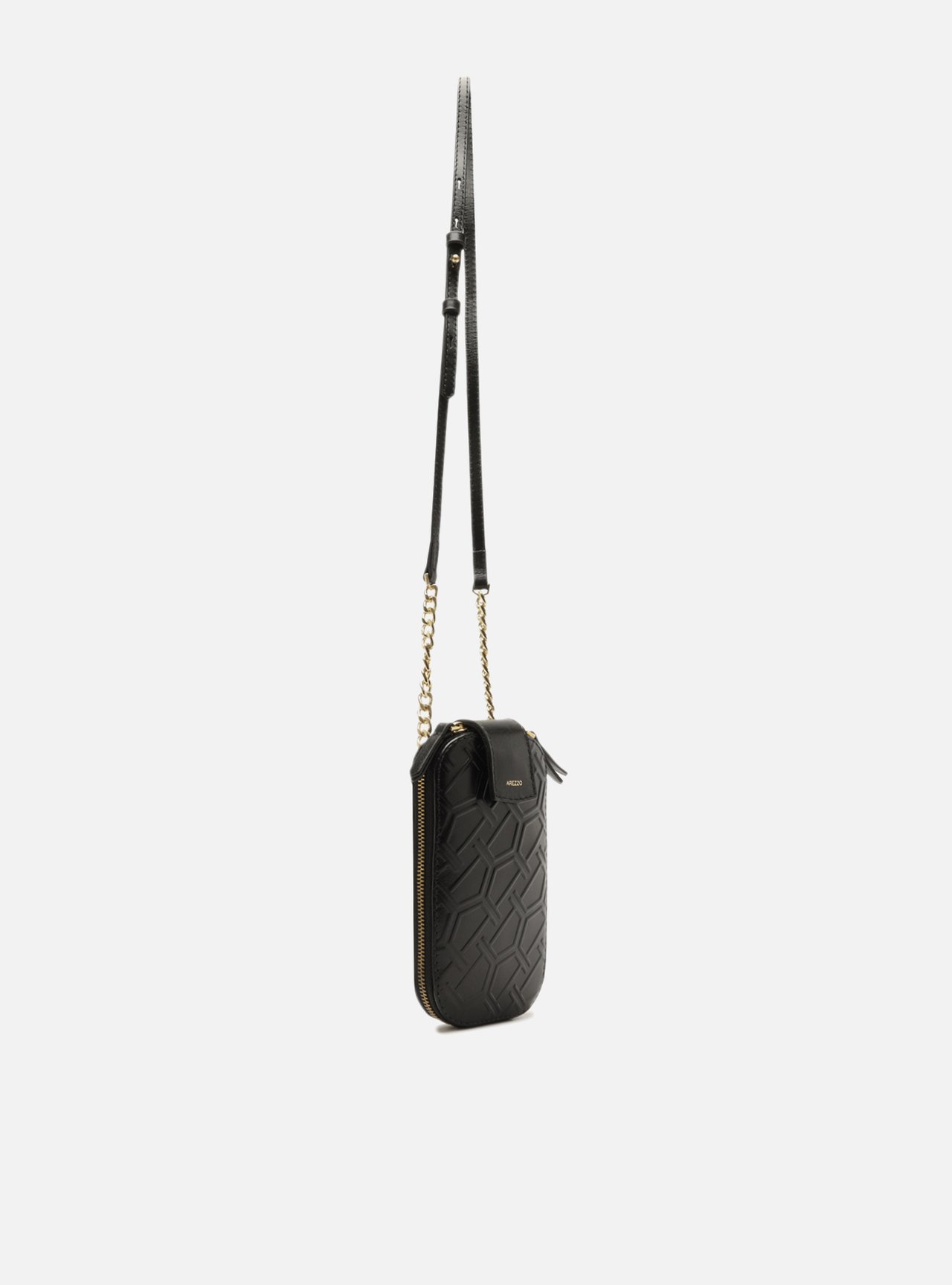 Bolsa Porta Celular Preta Couro Pequena Corrente — foto 5