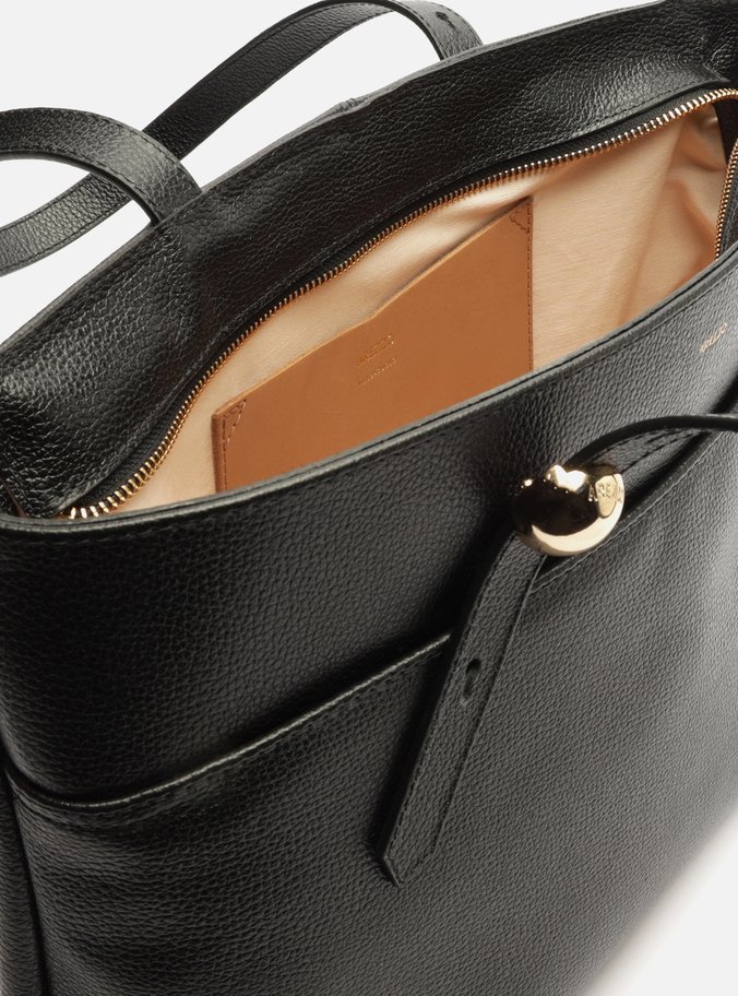 Bolsa Shopping Preta Couro Grande Metal Bold