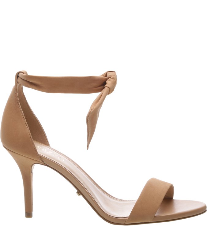 Sandália Nobuck Lace-up Salto Médio Nude