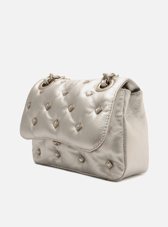 Bolsa Tiracolo Prata Couro Mizz Stone Pequena