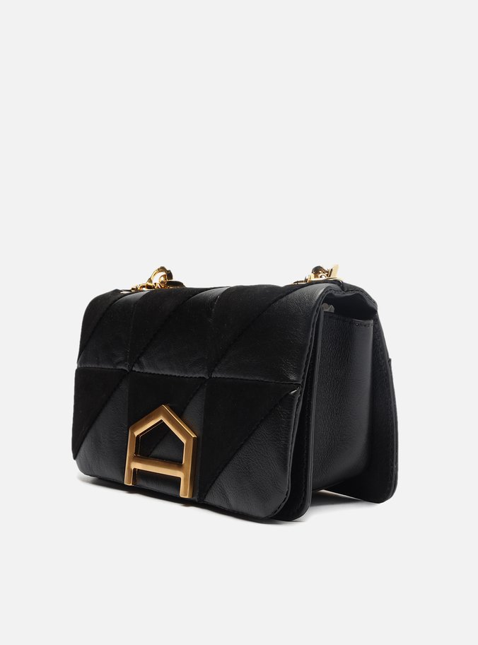 Bolsa Tiracolo Preta Couro Nobuck  Pequena