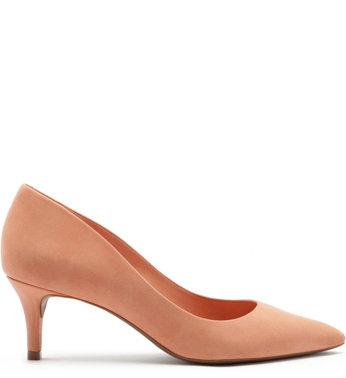 Scarpin Nobuck Salto Kitten Bico Fino New Salmon