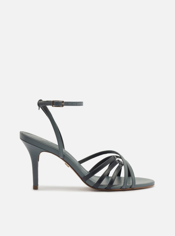 Sandália Azul ranja Couro Salto Médio Tiras