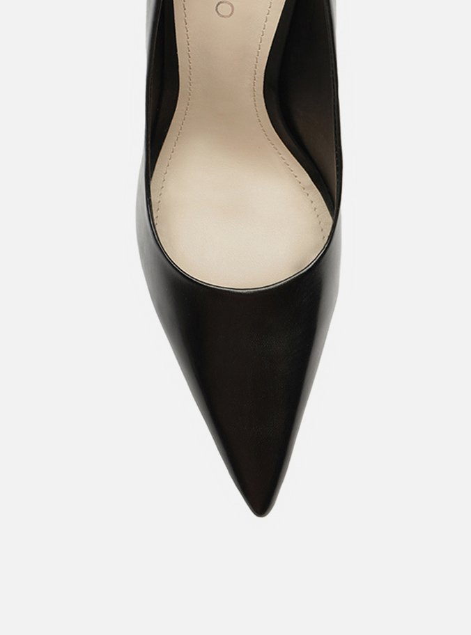 Scarpin Preto Couro Salto Alto Bico Fino