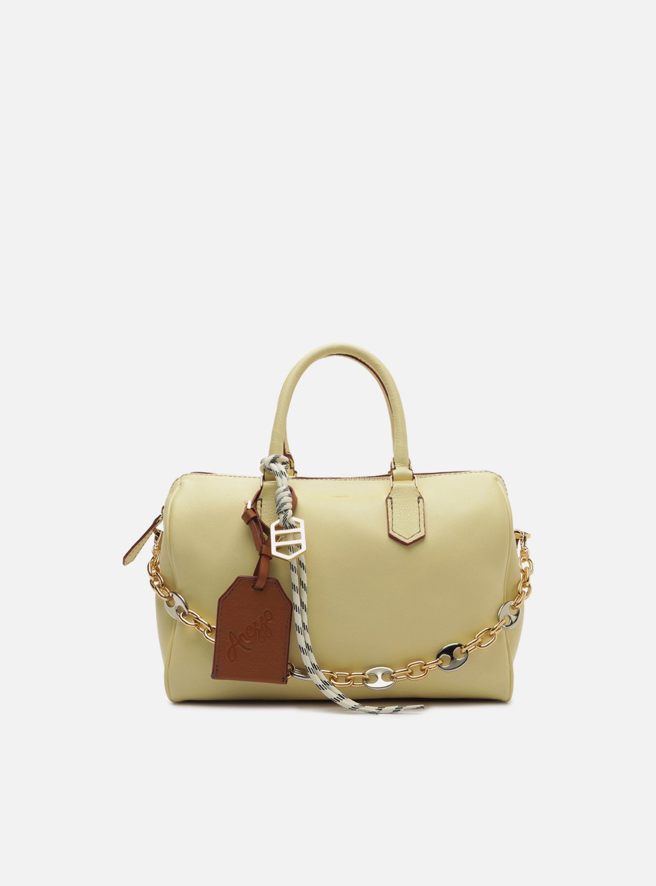 Bolsa Bowling Amarela Couro Média Alça Corrente
