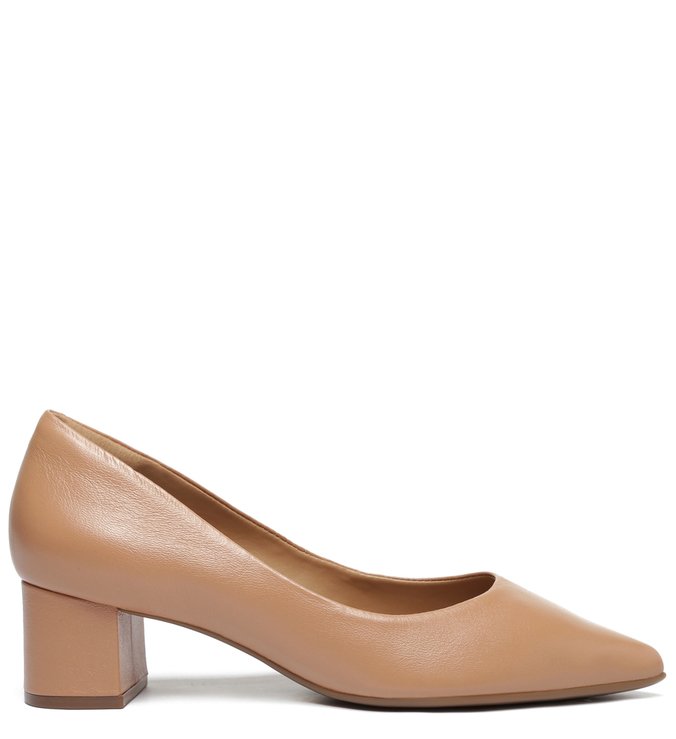 Scarpin Nude Couro Salto Bloco