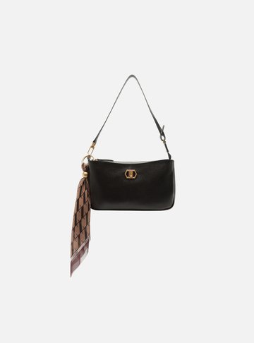 Bolsa Tiracolo Preta Couro Pequena Lenço