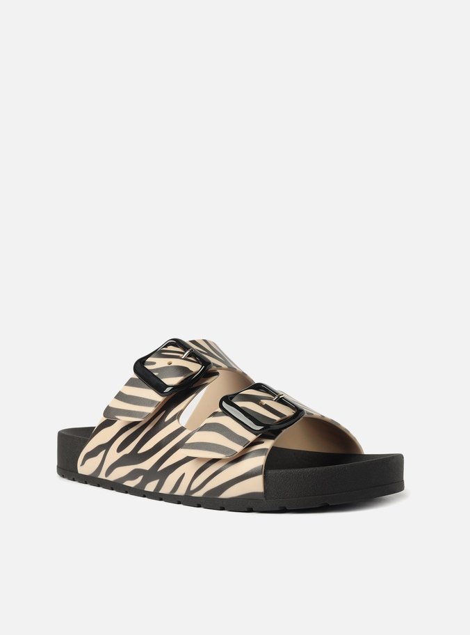 Rasteira Preta Injetada Animal Print Zebra