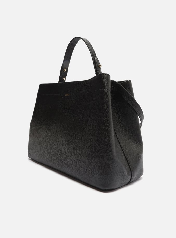 Bolsa Tote Preta Couro Grande Clássica