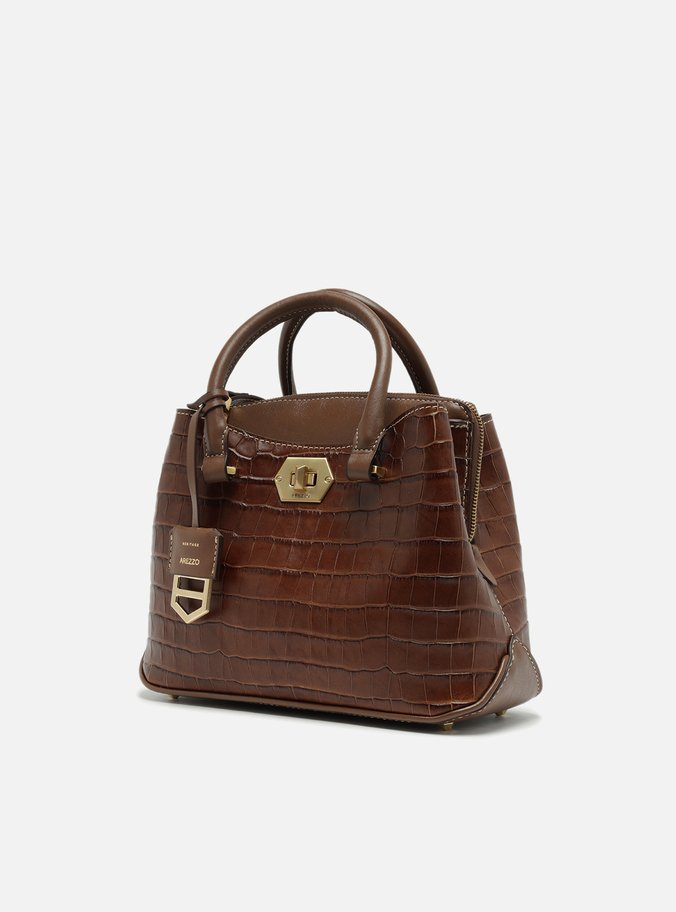 Bolsa Tote Marrom Couro Média Croco Charm