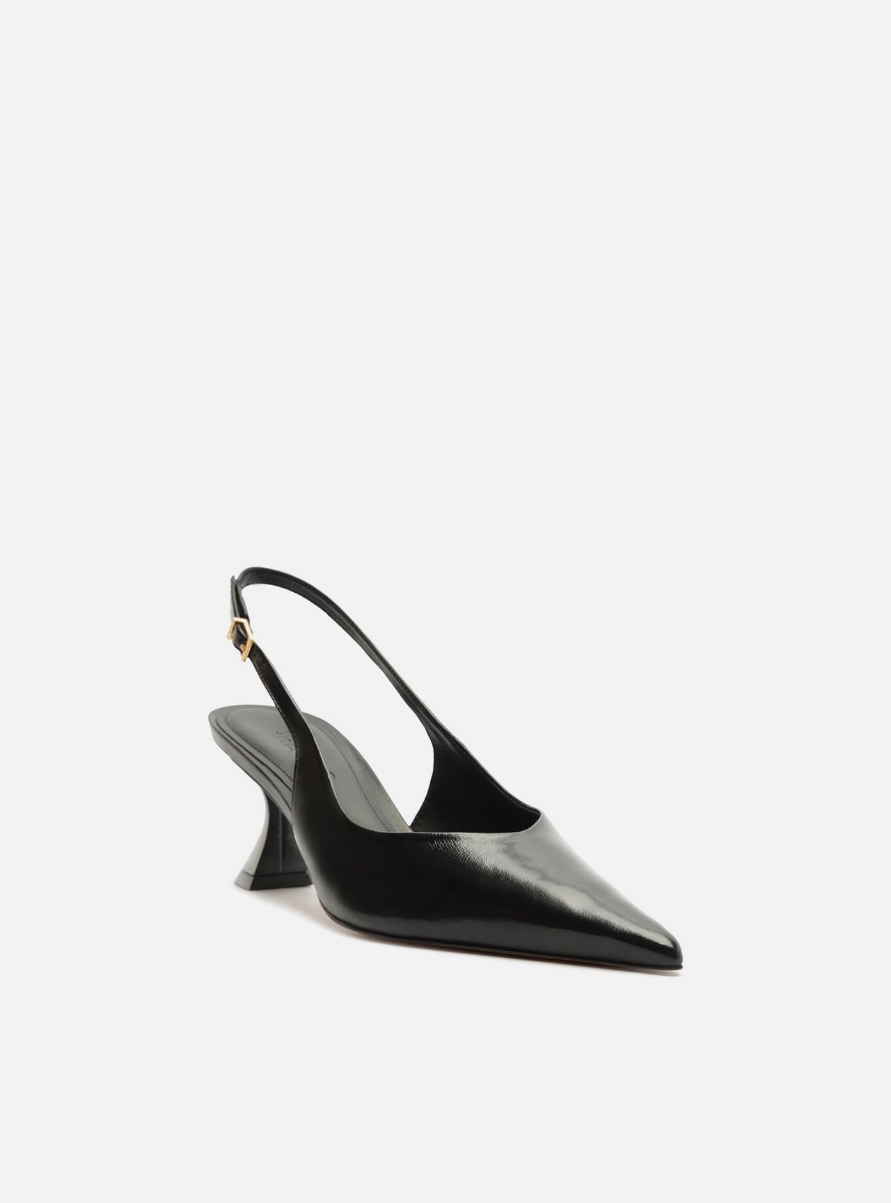 Scarpin Preto Couro Salto Geométrico Slingback — foto 2