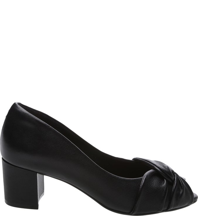 Scarpin Couro Soft Peep Toe Nó Preto