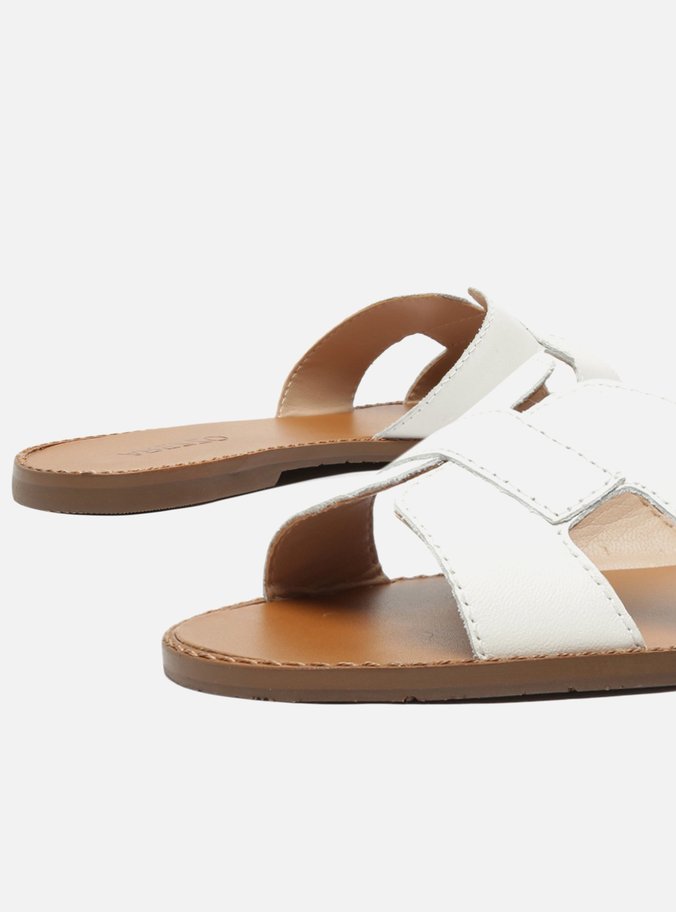 Rasteira Branca Couro Flat Tira H