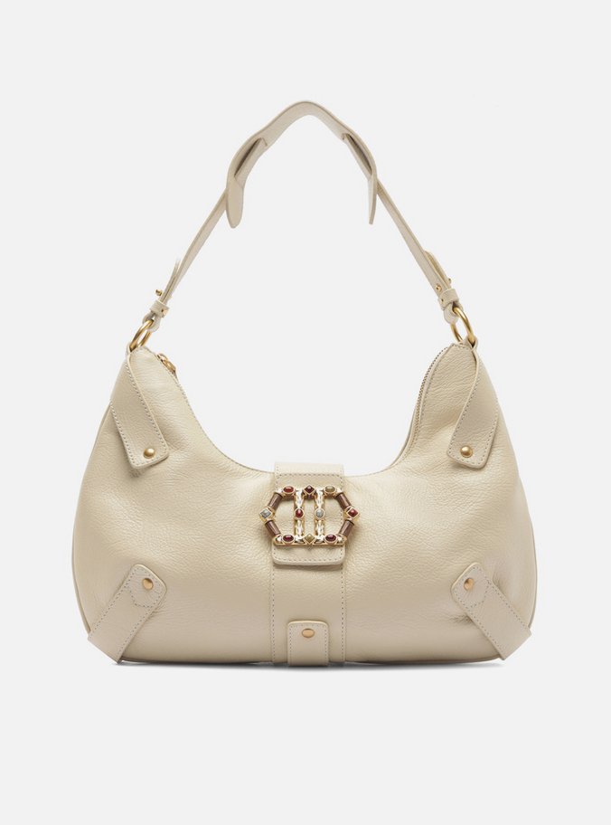 Bolsa Hobo Off White Couro Grande Metal Sextavado