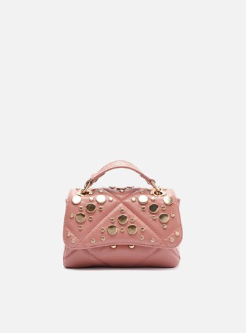 Bolsa Tiracolo Rosa Couro Mizz Pequena Tachas