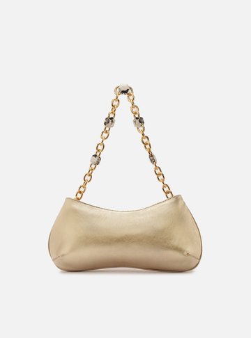 Bolsa Baguete Dourada Couro Média Corrente