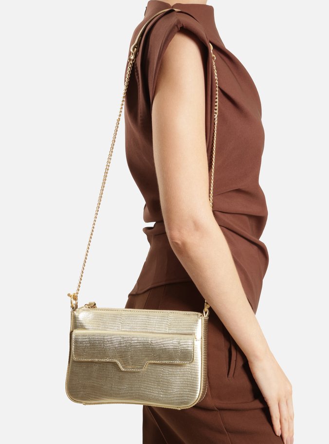 Bolsa Tiracolo Dourada Couro Pequena Corrente