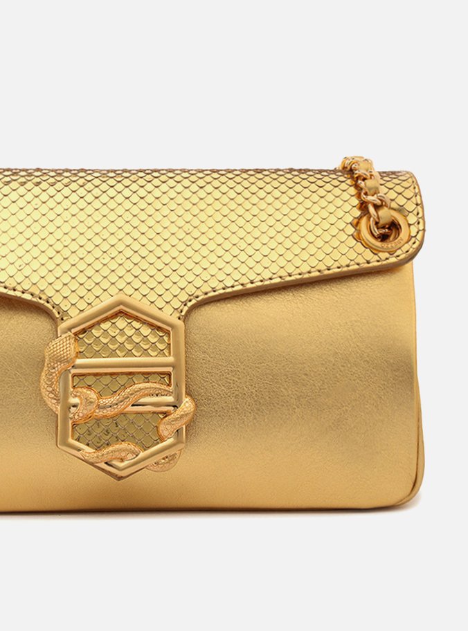 Bolsa Tiracolo Dourada Couro Snake Média