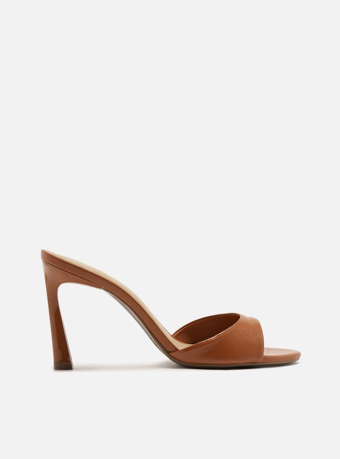 Mule Laranja Salto Alto Fino Tira Média