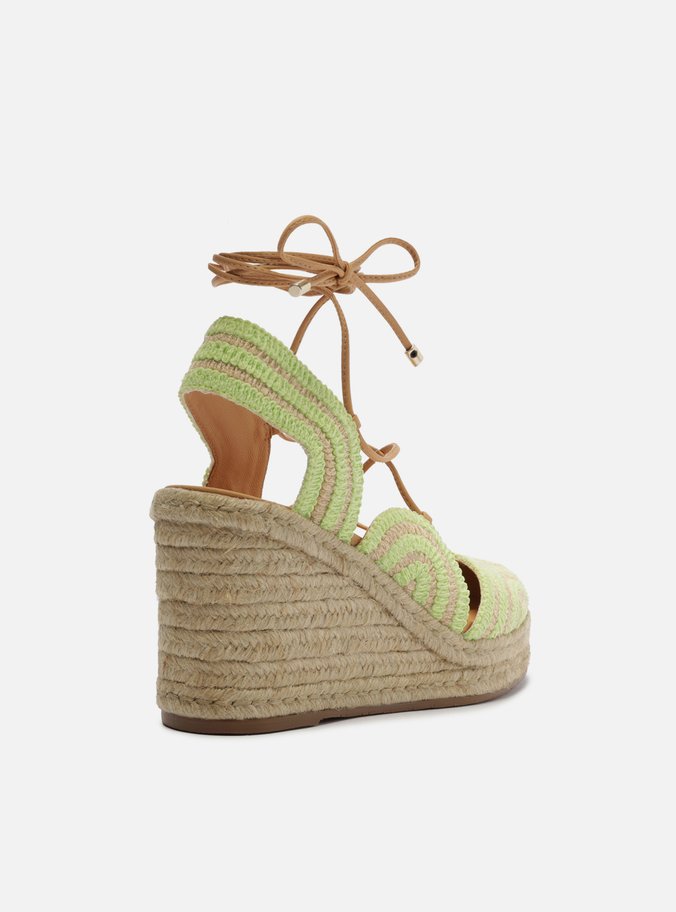 Espadrille Verde Bordada Salto Alto Amarração