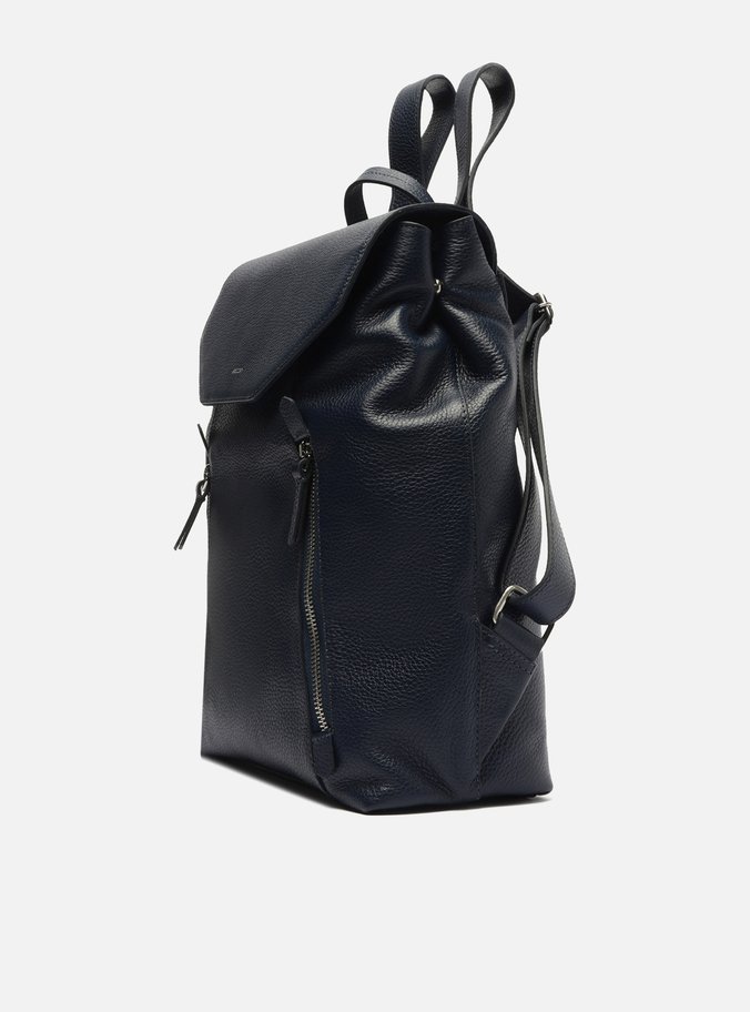 Mochila Azul Couro Grande Bolsos