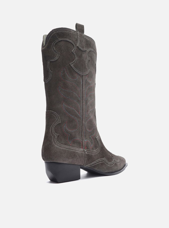 Bota Cinza Camurça Cano Médio Western Folk
