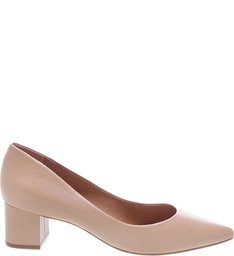 Scarpin Bico Fino Couro Baixo Bege