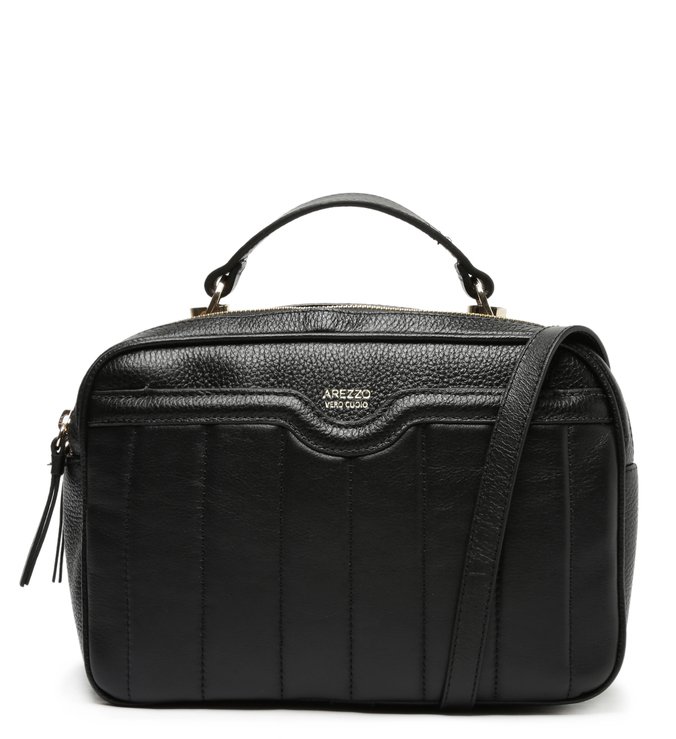 Bolsa Tiracolo Preta Couro Francine Média