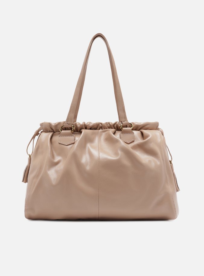 Bolsa Shopping Bege Couro Grande Fivelas