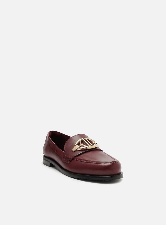 Mocassim Vermelho Couro Metal Geométrico