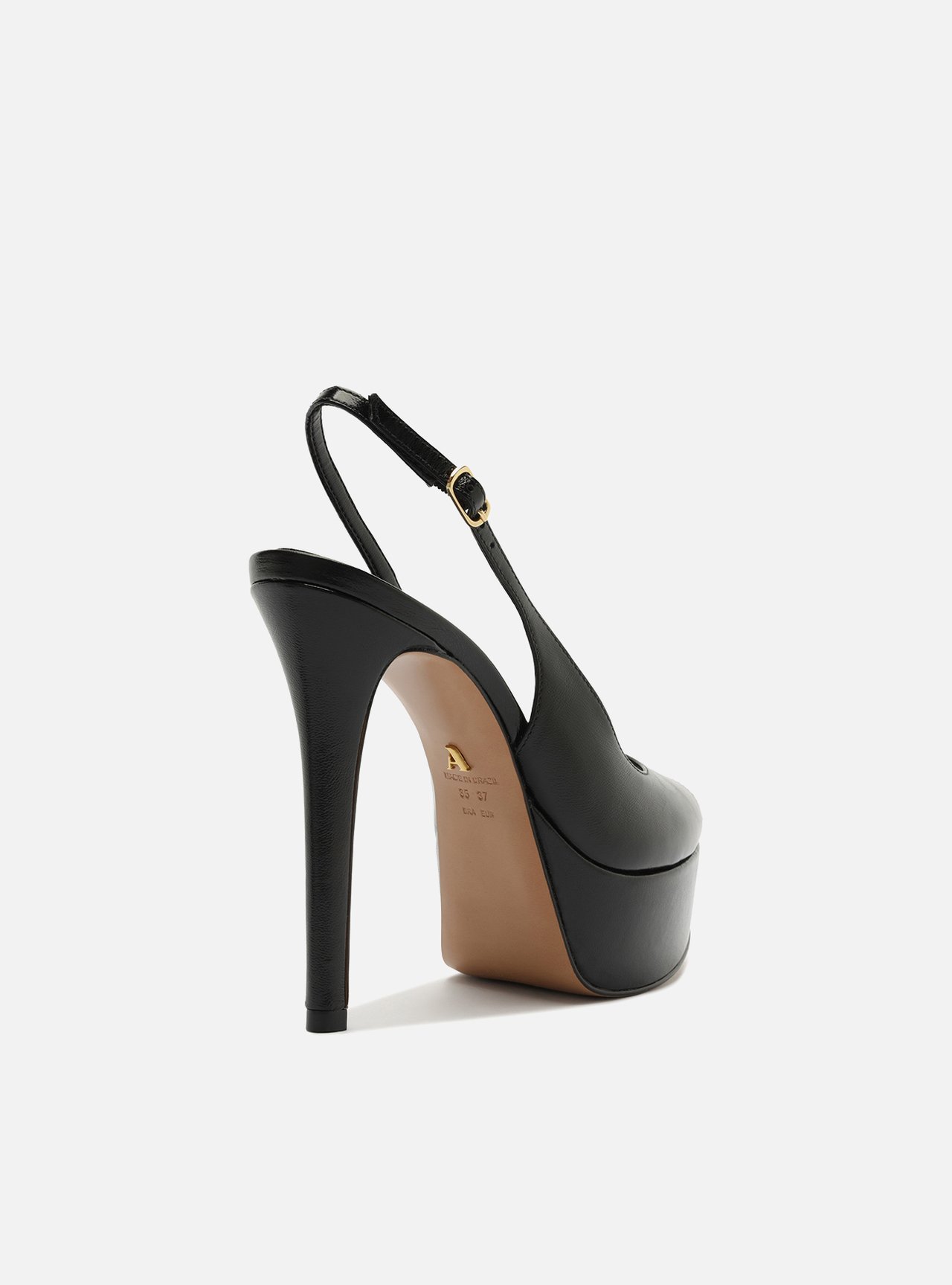 Scarpin Preto Couro Meia Pata Slingback — foto 3