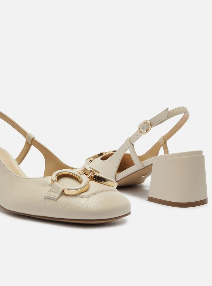 Scarpin Off-White Couro Slingback Bridão
