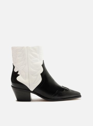 Bota Preta Couro Cano Curto Western Branca