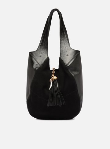 Arezzo — Bolsa Hobo Preta Couro Grande Franja
